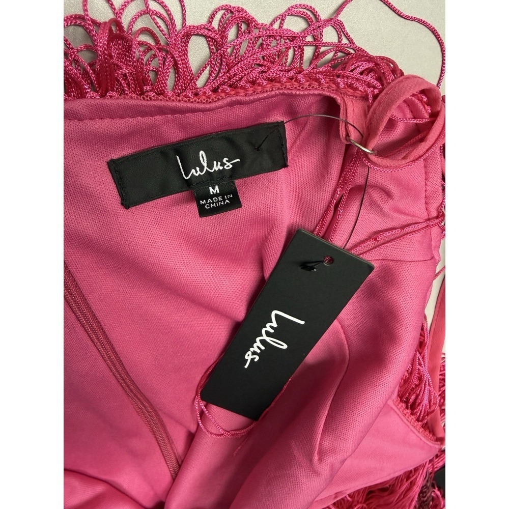 Lulus Hot Pink Sequin Fringe Dress Sz M NWT Bodycon Party Cocktail Mini - Picture 10 of 11